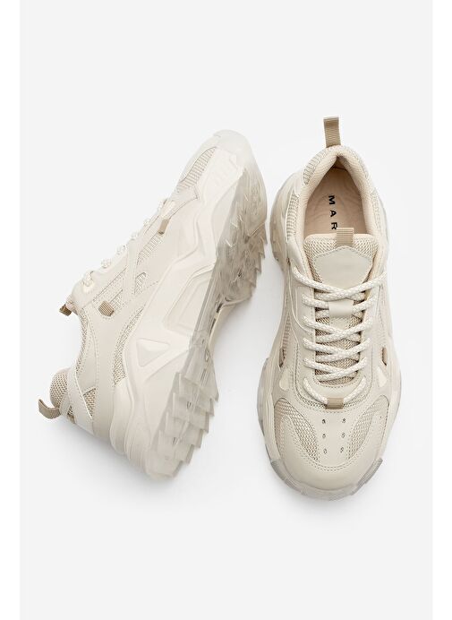 Kadın Sneaker Kalın Taban Bağcıklı Spor Ayakkabı Pizen Bej - Görsel 8