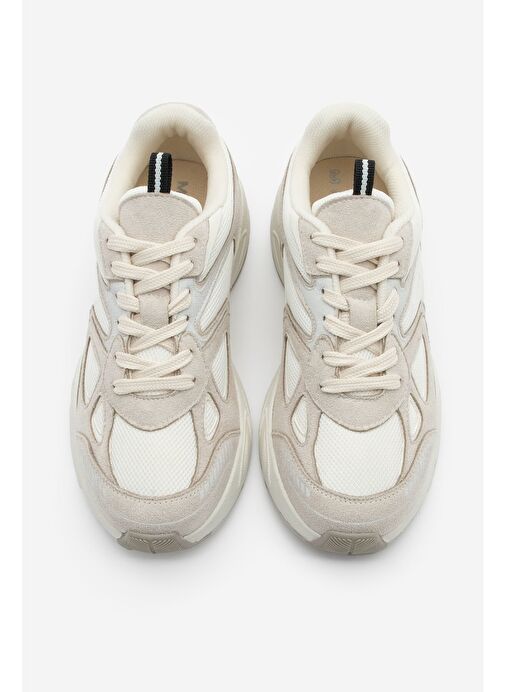 Kadın Sneaker Kalın Taban Bağcıklı File Detaylı Spor Ayakkabı Yuvez Bej - Görsel 8