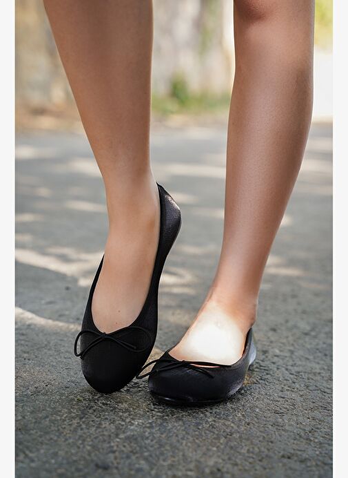 Kadın Fiyonk Detaylı Babet Tovran Siyah Saten - Görsel 3