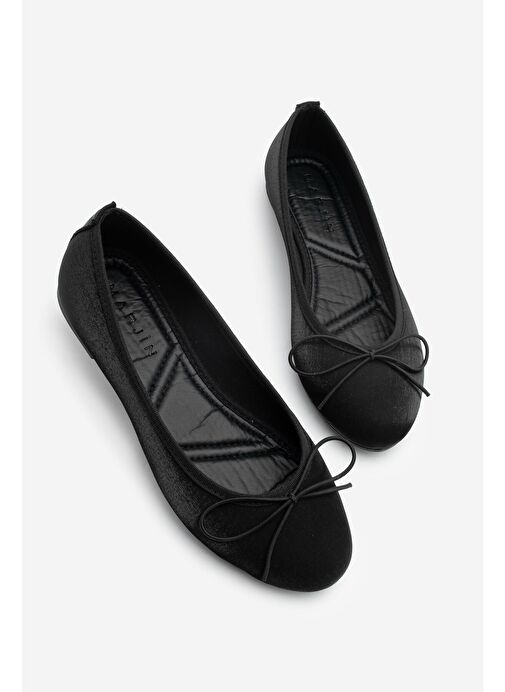 Kadın Fiyonk Detaylı Babet Tovran Siyah Saten - Görsel 2