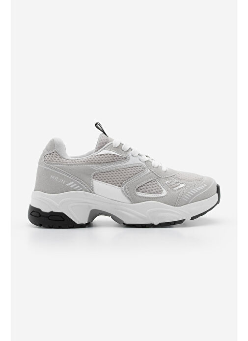 Kadın Sneaker Kalın Taban Bağcıklı File Detaylı Spor Ayakkabı Sargen Gri - Görsel 3
