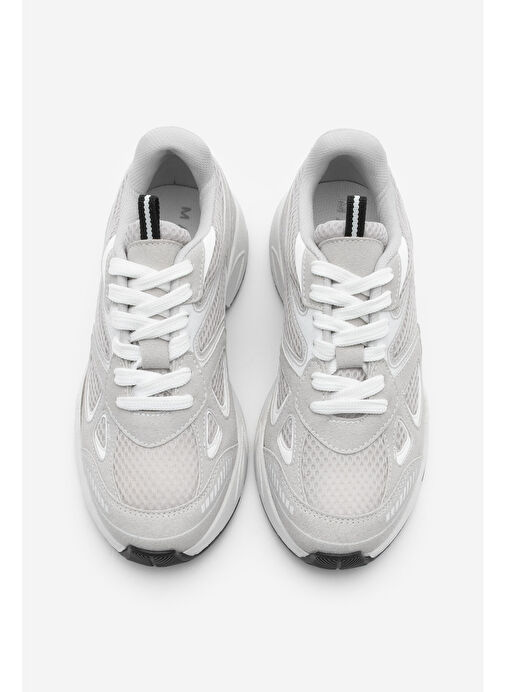 Kadın Sneaker Kalın Taban Bağcıklı File Detaylı Spor Ayakkabı Sargen Gri - Görsel 5