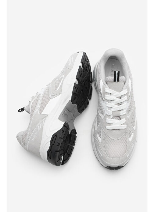 Kadın Sneaker Kalın Taban Bağcıklı File Detaylı Spor Ayakkabı Sargen Gri - Görsel 6