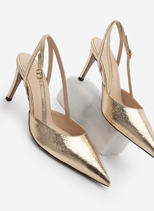 Marjin Marjin Kadın Stiletto Sivri Burun Arkası Açık Topuklu Ayakkabı Zemar Altın Boyner'de! Altın - 6. görsel