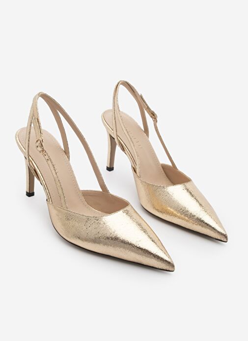 Marjin Marjin Kadın Stiletto Sivri Burun Arkası Açık Topuklu Ayakkabı Zemar Altın Boyner'de! Altın - 3. görsel