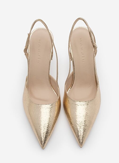 Marjin Marjin Kadın Stiletto Sivri Burun Arkası Açık Topuklu Ayakkabı Zemar Altın Boyner'de! Altın - 4. görsel