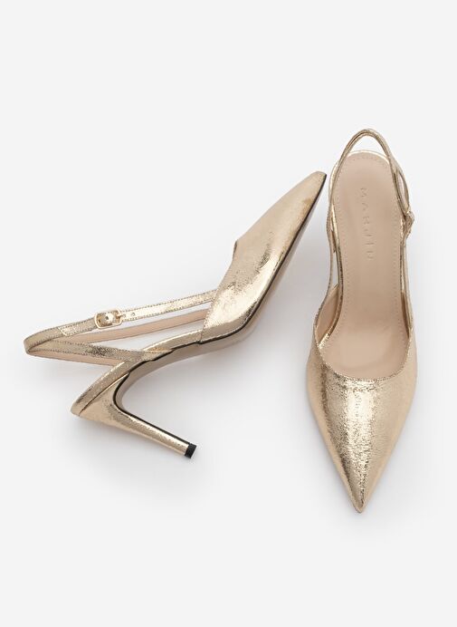 Marjin Marjin Kadın Stiletto Sivri Burun Arkası Açık Topuklu Ayakkabı Zemar Altın Boyner'de! Altın - 5. görsel