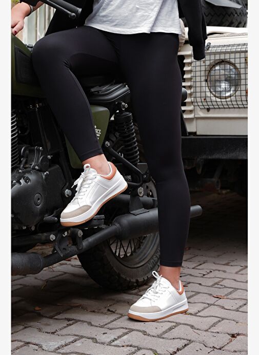 Kadın Sneaker Kalın Taban Süet Detay Spor Ayakkabı Hinos Bej - Görsel 7