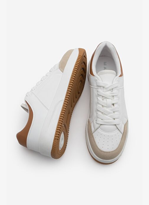 Kadın Sneaker Kalın Taban Süet Detay Spor Ayakkabı Hinos Bej - Görsel 9