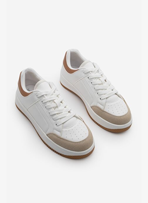 Kadın Sneaker Kalın Taban Süet Detay Spor Ayakkabı Hinos Bej - Görsel 6