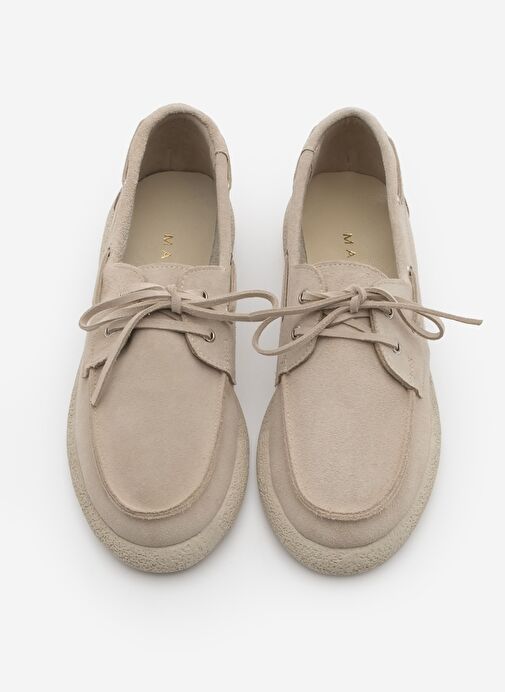 Kadın Hakiki Deri Bağlamalı Loafer Günlük Ayakkabı Enita Bej Süet - Görsel 7