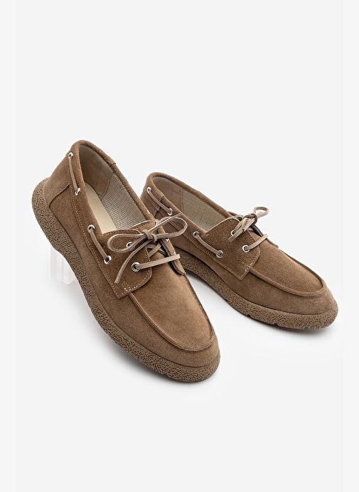 Kadın Hakiki Deri Bağlamalı Loafer Günlük Ayakkabı Enita Camel Süet - Görsel 2