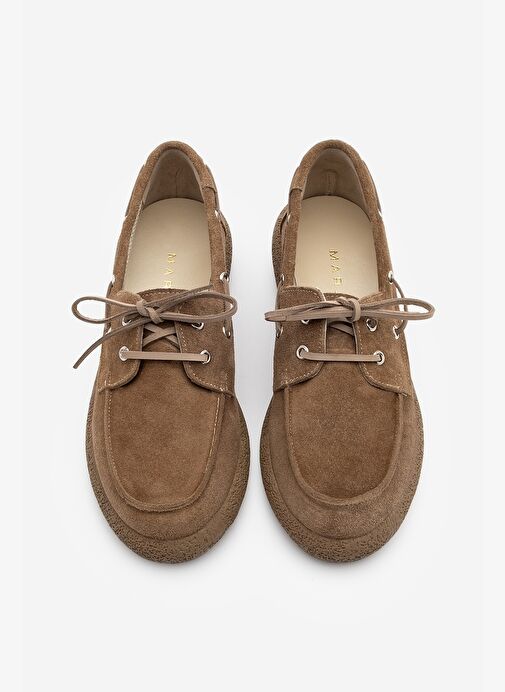 Kadın Hakiki Deri Bağlamalı Loafer Günlük Ayakkabı Enita Camel Süet - Görsel 7