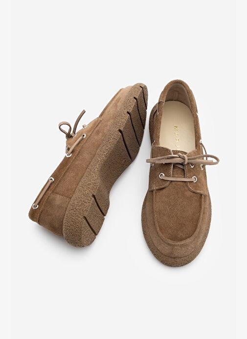 Kadın Hakiki Deri Bağlamalı Loafer Günlük Ayakkabı Enita Camel Süet - Görsel 8