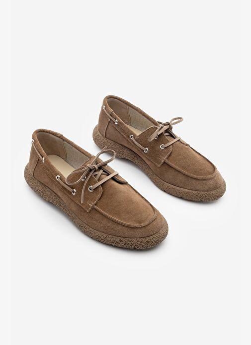 Kadın Hakiki Deri Bağlamalı Loafer Günlük Ayakkabı Enita Camel Süet - Görsel 6