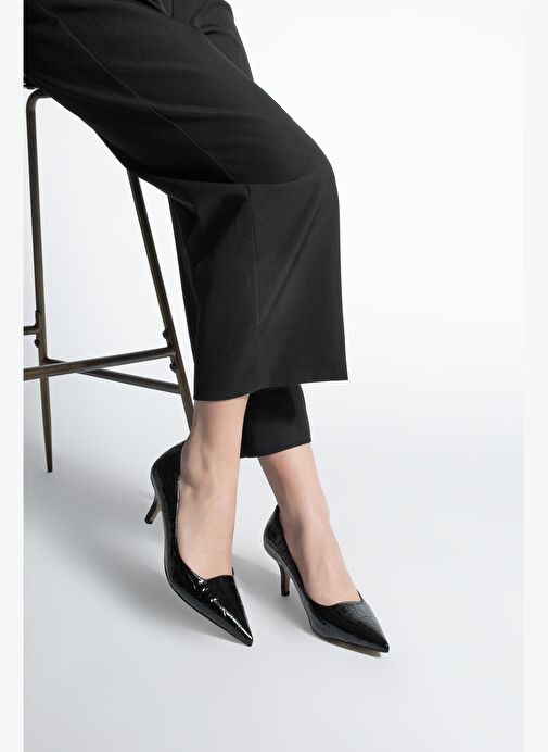 Kadın Stiletto Croco Desenli Topuklu Ayakkabı Olfin Siyah Croco - Görsel 3