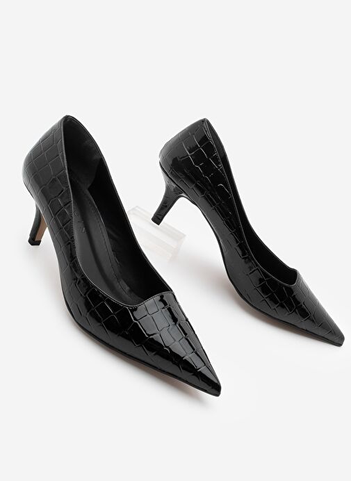 Kadın Stiletto Croco Desenli Topuklu Ayakkabı Olfin Siyah Croco - Görsel 2