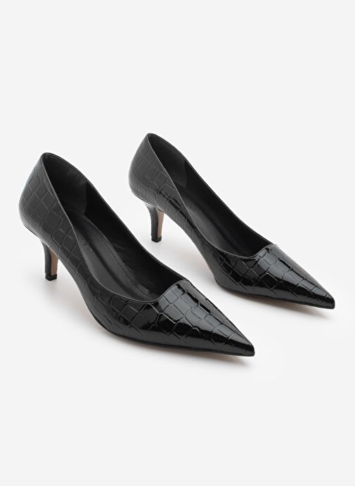 Kadın Stiletto Croco Desenli Topuklu Ayakkabı Olfin Siyah Croco - Görsel 6