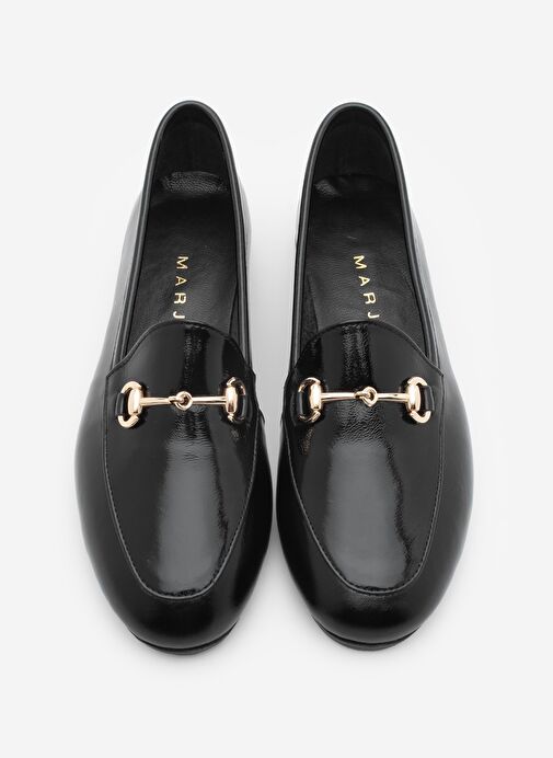 Kadın Hakiki Deri Zincirli Loafer Günlük Ayakkabı Tanle Siyah Rugan - Görsel 8