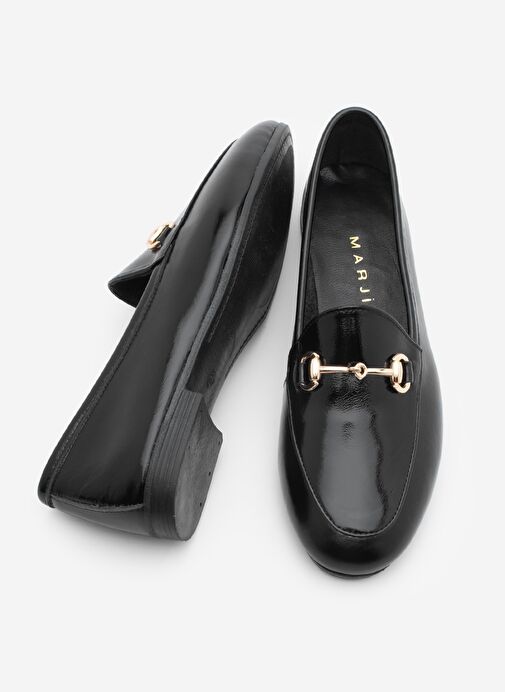 Kadın Hakiki Deri Zincirli Loafer Günlük Ayakkabı Tanle Siyah Rugan - Görsel 9