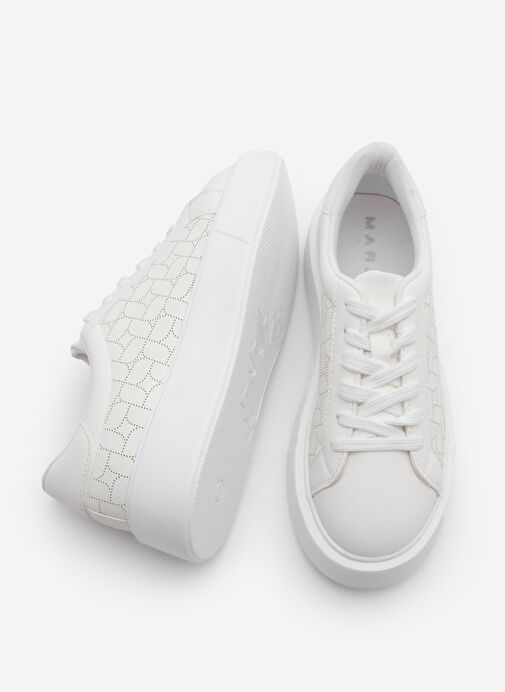 Kadın Sneaker Kalın Taban Desenli Bağcıklı Spor Ayakkabı Linay Beyaz - Görsel 9