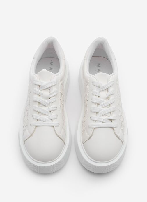 Kadın Sneaker Kalın Taban Desenli Bağcıklı Spor Ayakkabı Linay Beyaz - Görsel 8