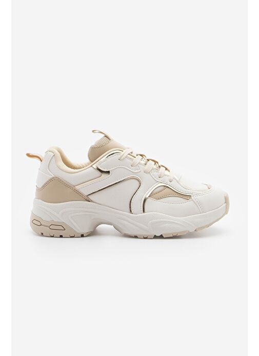 Kadın Sneaker Kalın Taban Bağcıklı Çok Parçalı Spor Ayakkabı Luser Bej - Görsel 4