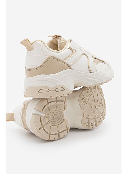 Kadın Sneaker Kalın Taban Bağcıklı Çok Parçalı Spor Ayakkabı Luser Bej - Görsel 8