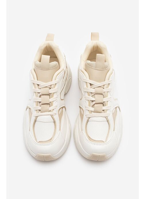 Kadın Sneaker Kalın Taban Bağcıklı Çok Parçalı Spor Ayakkabı Luser Bej - Görsel 6