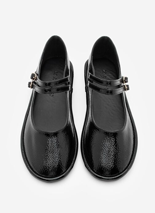 Kadın Çift Bantlı Tokalı Babet Larzen Siyah Rugan - Görsel 7