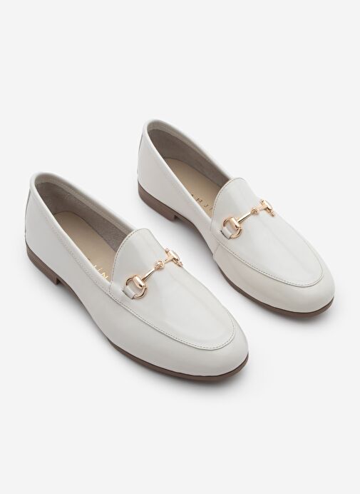 Kadın Hakiki Deri Zincirli Loafer Günlük Ayakkabı Tanle Bej Rugan - Görsel 5