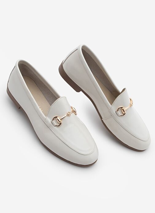 Kadın Hakiki Deri Zincirli Loafer Günlük Ayakkabı Tanle Bej Rugan - Görsel 2