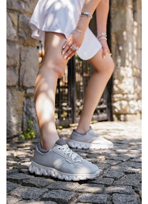 Kadın Sneaker Örgü Triko Spor Ayakkabı Fenlas Gri - Görsel 7