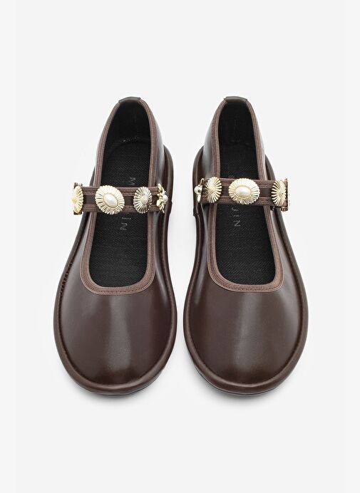 Kadın Bantlı Gold Tokalı Babet Semura Kahve - Görsel 7