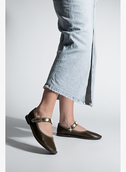 Kadın Bantlı Gold Tokalı Babet Semura Kahve - Görsel 5