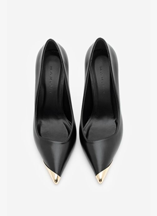 Kadın Stiletto Sivri Burun Altın Detaylı Topuklu Ayakkabı Ginez Siyah - Görsel 4