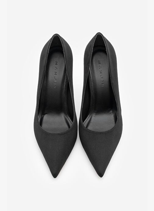 Kadın Stiletto Sivri Burun Ahşap Ökçe Desenli Topuklu Ayakkabı Oplin Siyah Süet - Görsel 8