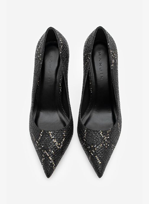 Kadın Stiletto Sivri Burun Yılan Desenli Topuklu Ayakkabı Filoz Siyah Yılan - Görsel 7