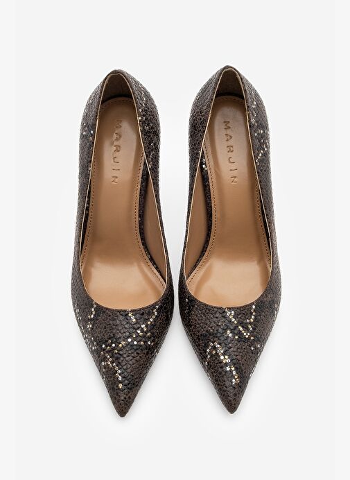 Kadın Stiletto Sivri Burun Yılan Desenli Topuklu Ayakkabı Filoz Kahve Yılan - Görsel 7