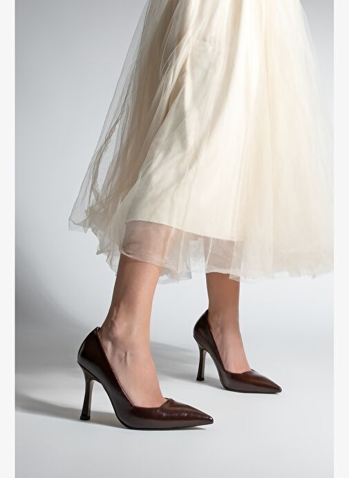 Kadın Stiletto Sivri Burun Klasik Topuklu Ayakkabı Zarte Kahve - Görsel 5