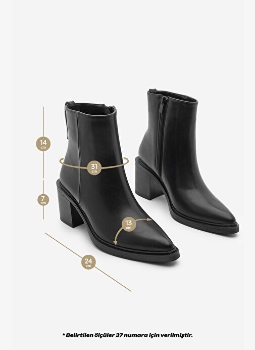 Kadın Sivri Burun Fermuarlı Kalın Topuklu Bot Belza Siyah - Görsel 9