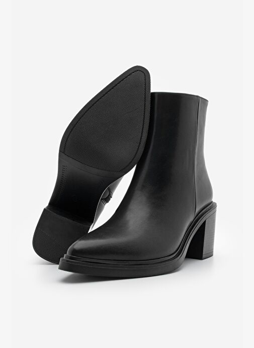 Kadın Sivri Burun Fermuarlı Kalın Topuklu Bot Belza Siyah - Görsel 8