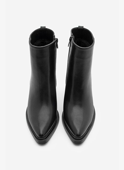 Kadın Sivri Burun Fermuarlı Kalın Topuklu Bot Belza Siyah - Görsel 6
