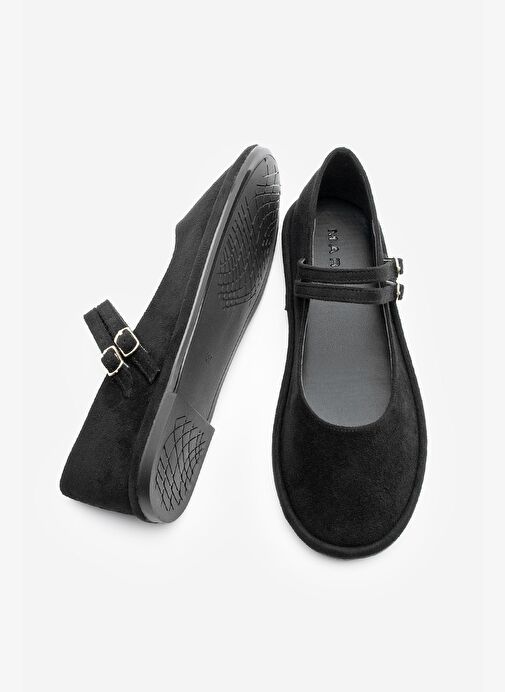 Kadın Çift Bantlı Tokalı Süet Babet Benus Siyah Süet - Görsel 8