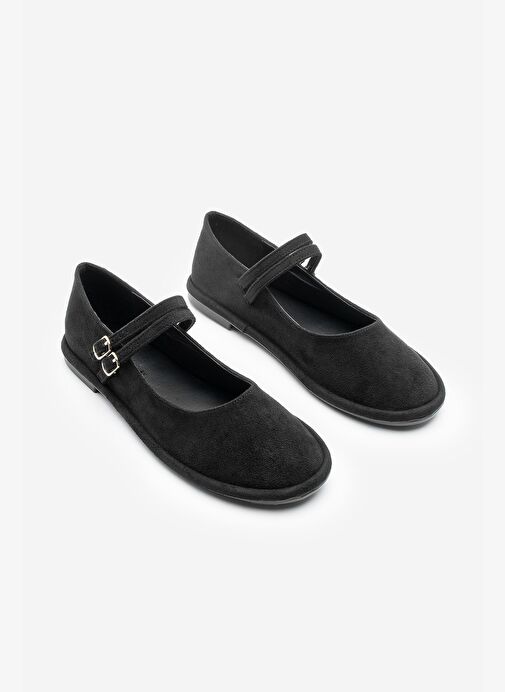 Kadın Çift Bantlı Tokalı Süet Babet Benus Siyah Süet - Görsel 6