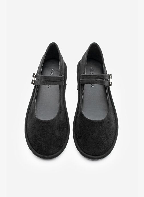 Kadın Çift Bantlı Tokalı Süet Babet Benus Siyah Süet - Görsel 7