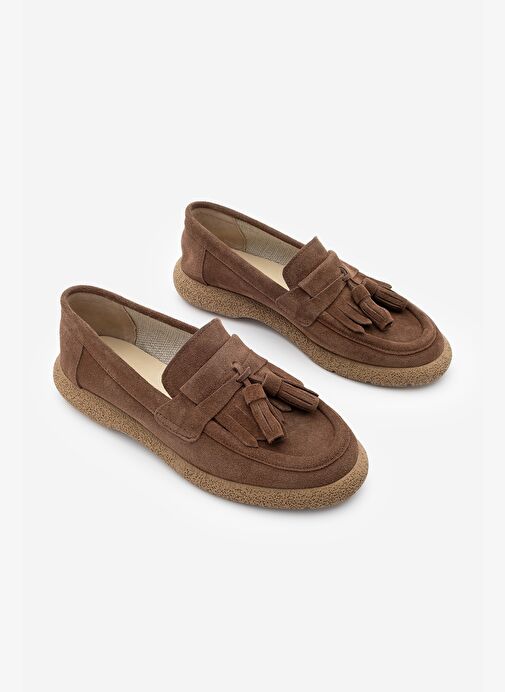 Kadın Hakiki Deri Loafer Günlük Ayakkabı Suma Kahve Süet - Görsel 6