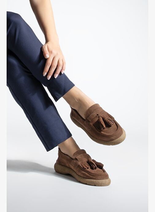 Kadın Hakiki Deri Loafer Günlük Ayakkabı Suma Kahve Süet - Görsel 3