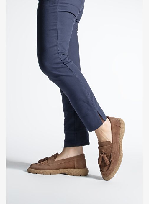 Kadın Hakiki Deri Loafer Günlük Ayakkabı Suma Kahve Süet - Görsel 5