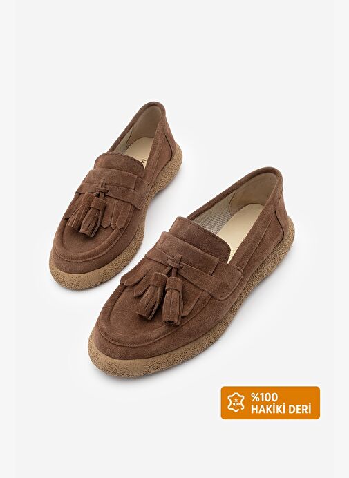 Kadın Hakiki Deri Loafer Günlük Ayakkabı Suma Kahve Süet - Görsel 2